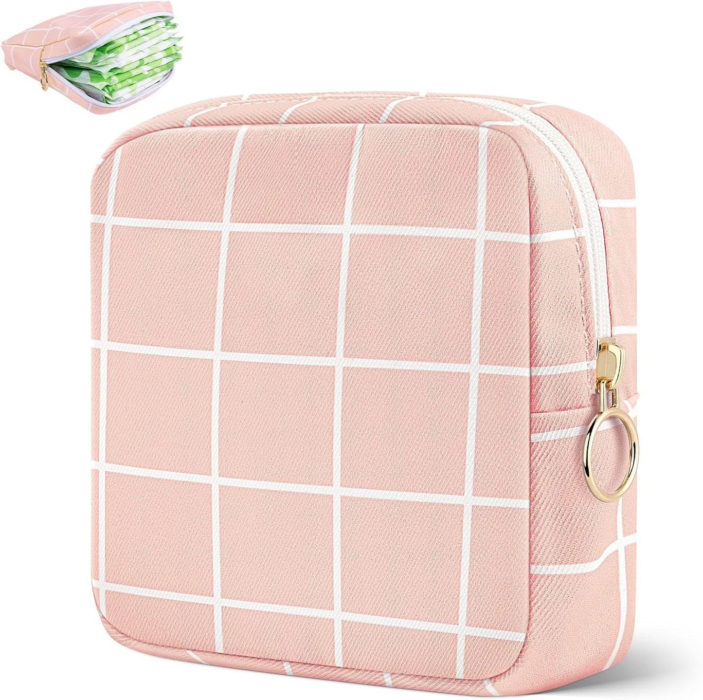 Desing Wish Period Bag Pouch Soft Cloth Sanitary Napkin Storage Bag Portable Menstrual Pad Pouches Tampon Holder for Purse First Period Kit for Girls 9-12 (Peach Plaid)