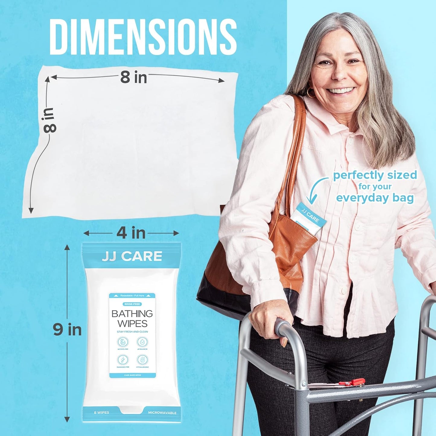 JJ CARE Bathing Wipes - 10 Packs Shower Wipes For Adults No Rinse, 80 Count Body Wipe for Adults Bathing, Waterless Body Wash, Adult Wipe for Elderly