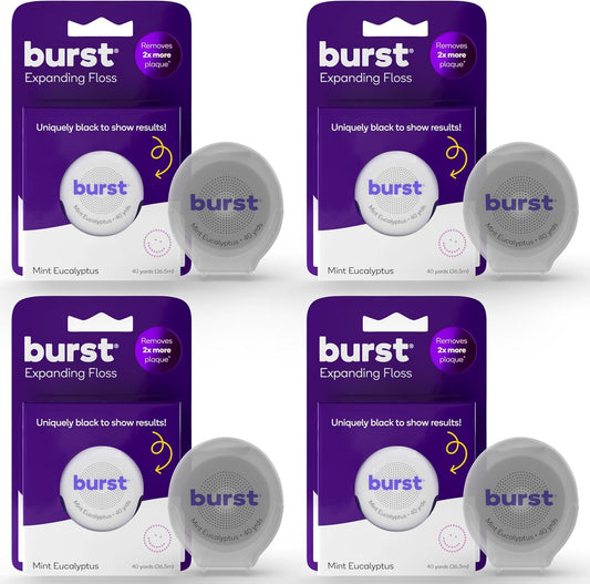 BURST Expanding Dental Floss (Mint Eucalyptus/160 Yards) | Stain Absorbing & Woven with Xylitol Coating to Fight Cavities | Vegan | Paraben Free