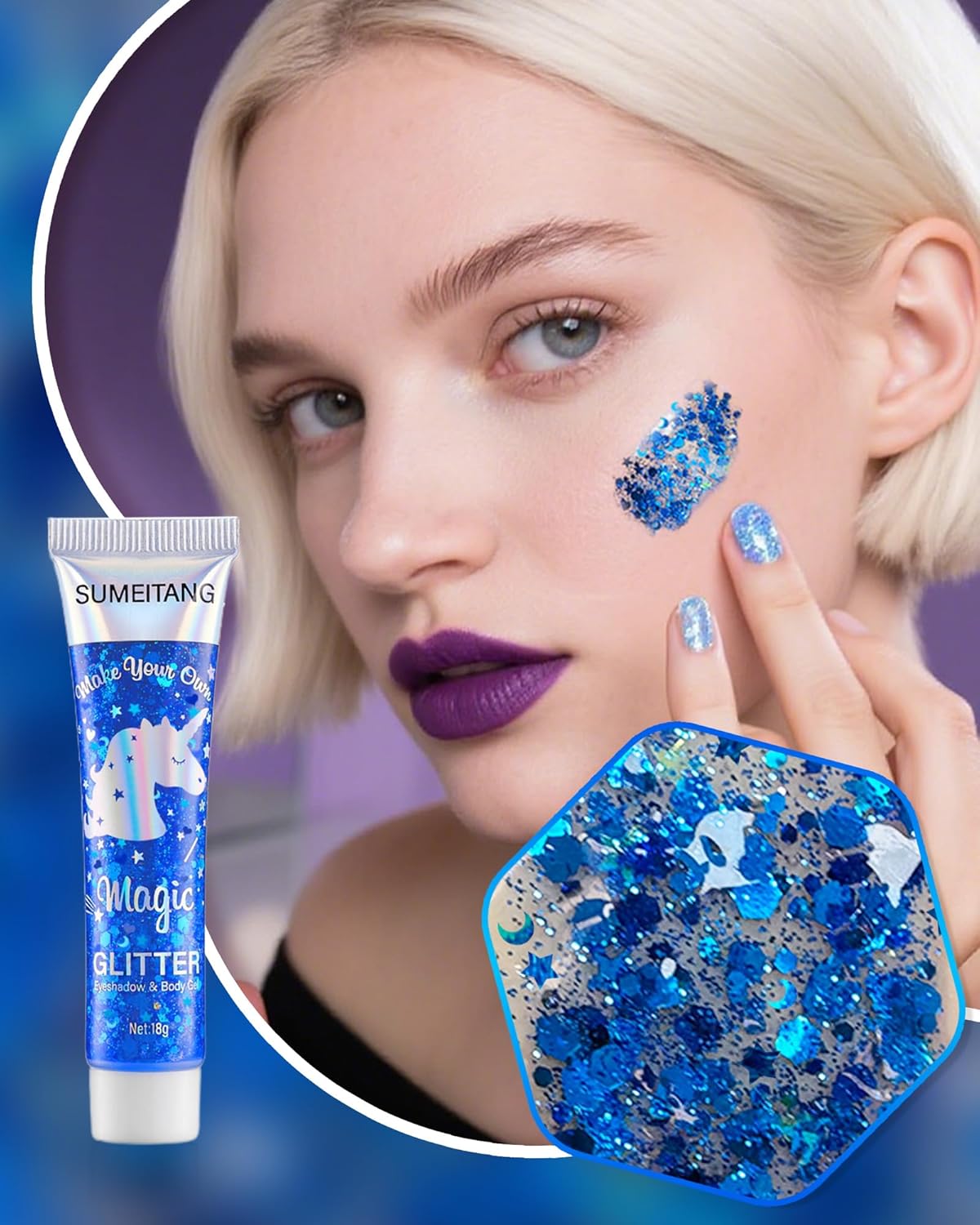 6Colors Face Body Glitter Gel，Holographic Chunky Sequins Body Glitter Paint for Party Singer Concerts Music Festival Rave Accessories for Girls Women Face Body Hair DIY Sparkling Makeup