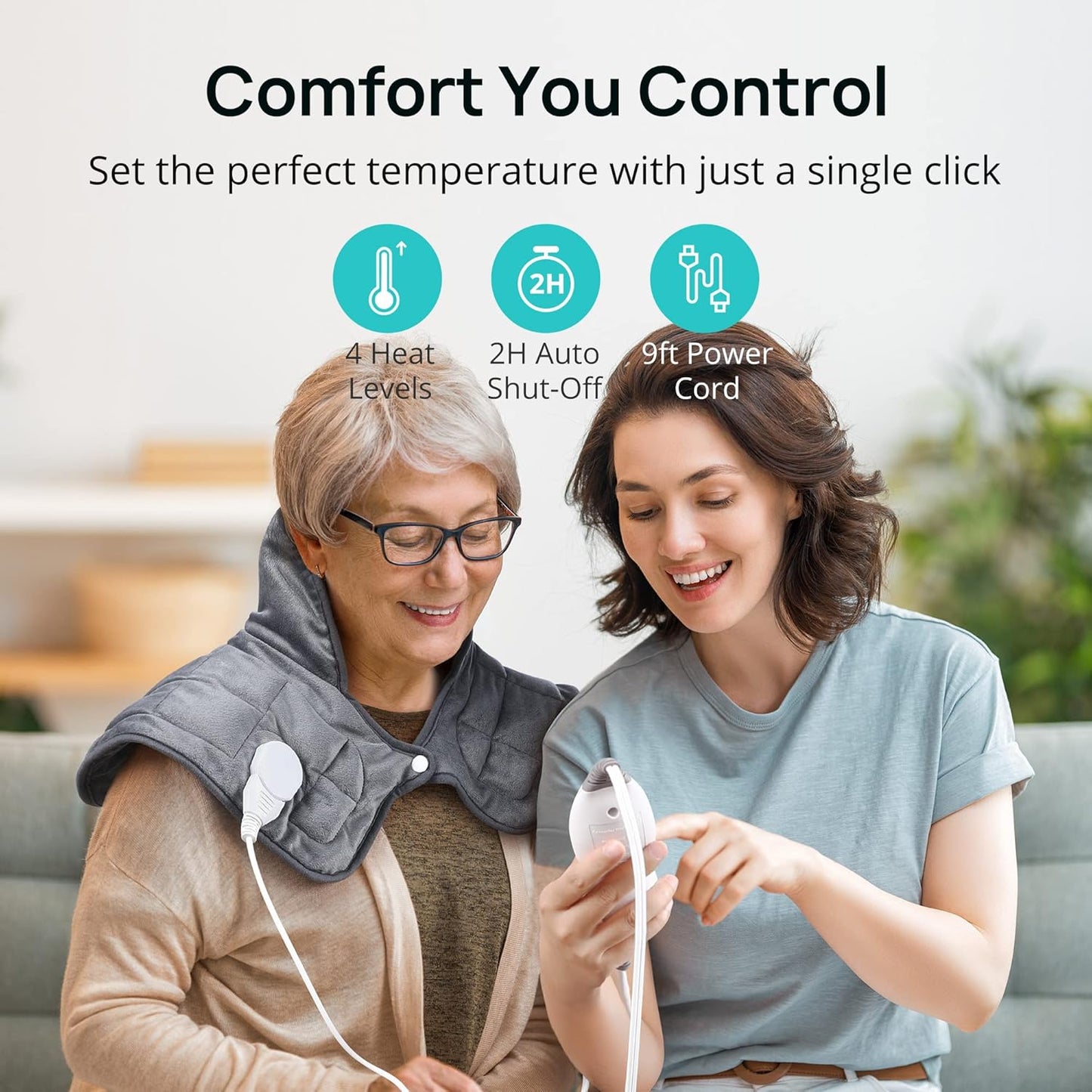 Heating Pad, Weighted Heating Pads for Cramps, 14'' x 20'' Electric Heating Wrap for Neck and Shoulders, 4 Heat Settings, Fast-Heating Technology, Auto Shut-Off (Gray)