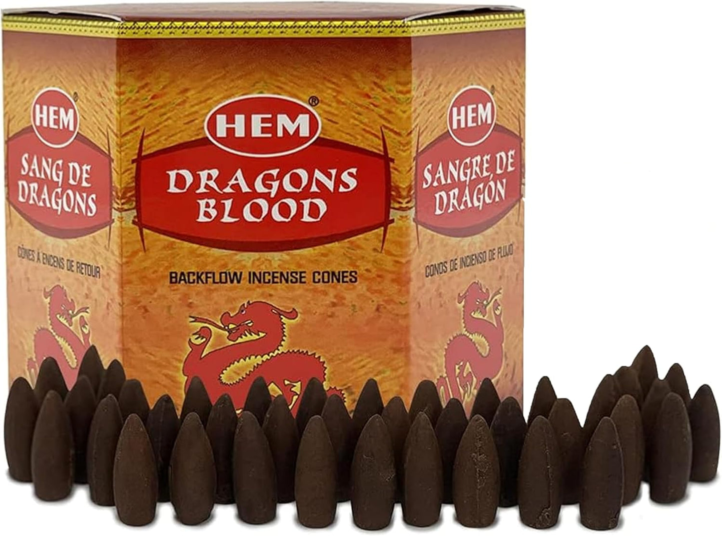 Dragons Blood Hem Backflow Incense Cones for Waterfall Aromatic Smoke Fountain Haze Falls - 40 Large Back Flow Incense Cones Scented