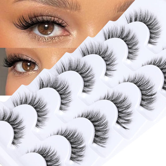 JIMIRE Lashes with Clear Band Demi-Wispies Fluffy Faux Mink Eyelashes Wispy Cat-Eye False Eyelashes Natural Look 7 Pairs Pack