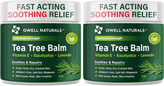OWELL NATURALS Tea Tree Balm Oil with Vitamin E for Itchy, Dry, Flaky and Cracked Skin, Athletes Foot, Hands, Rashes, Bee Stings, Splinters, Poison Ivy, Insect Bites, Cuts and Burns, (2 Pack)