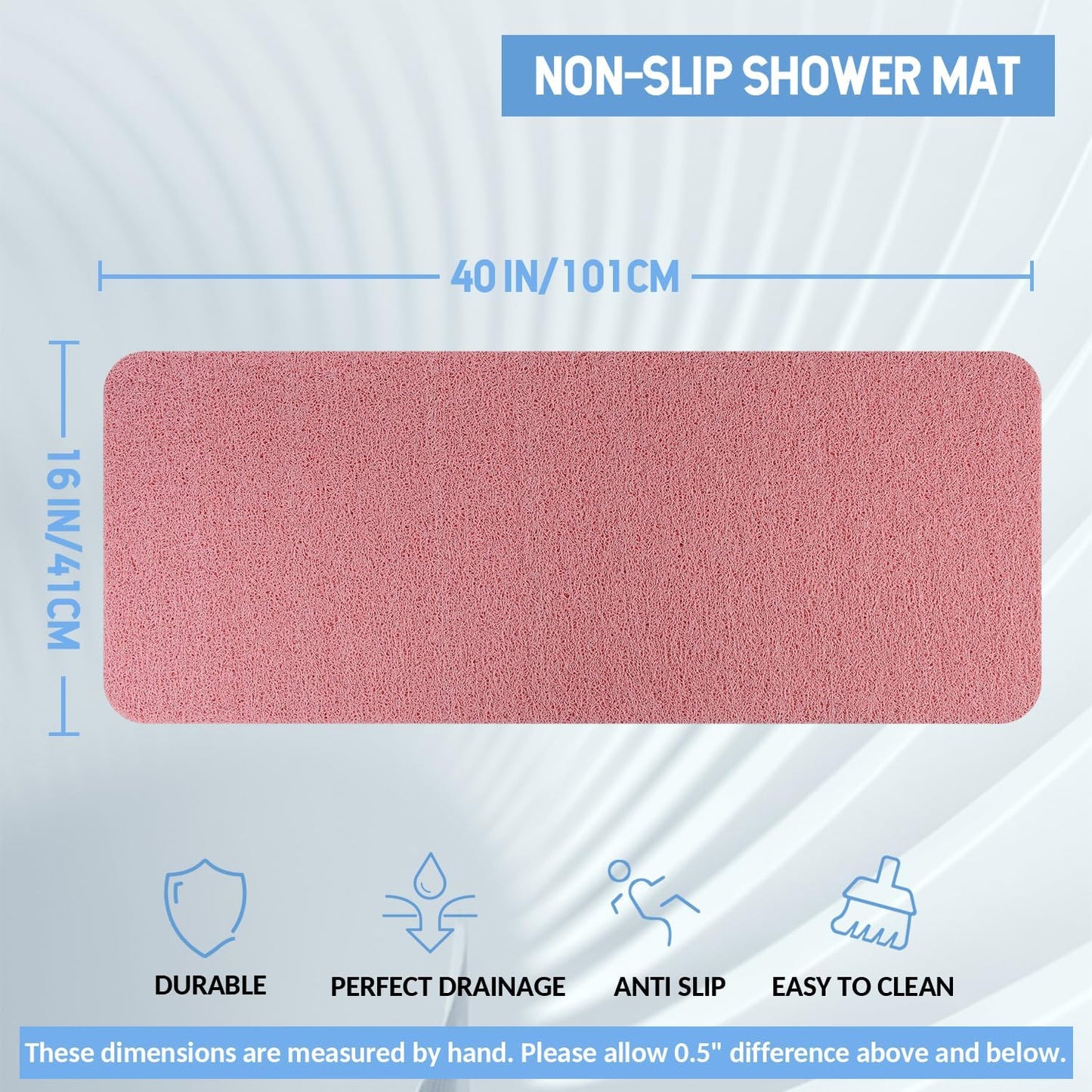 Non-Slip Bathtub Mat, Anti Slip Shower Mat, Fast Drying Bathtub Mats, Foot Scrubber Mat, Anti Slip Mat for Tub, Floor, Bathroom, Kitchen, Home, Hotel (Pink 40"×16")
