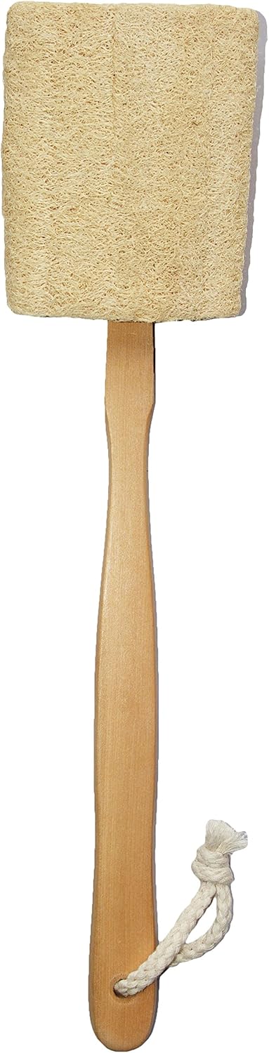 Natural Exfoliating Loofah luffa loofa Bath Brush On a Stick - with Long Wooden Handle Back Brush for Men & Women - Shower Sponge Body Back Scrubber Pack of 1