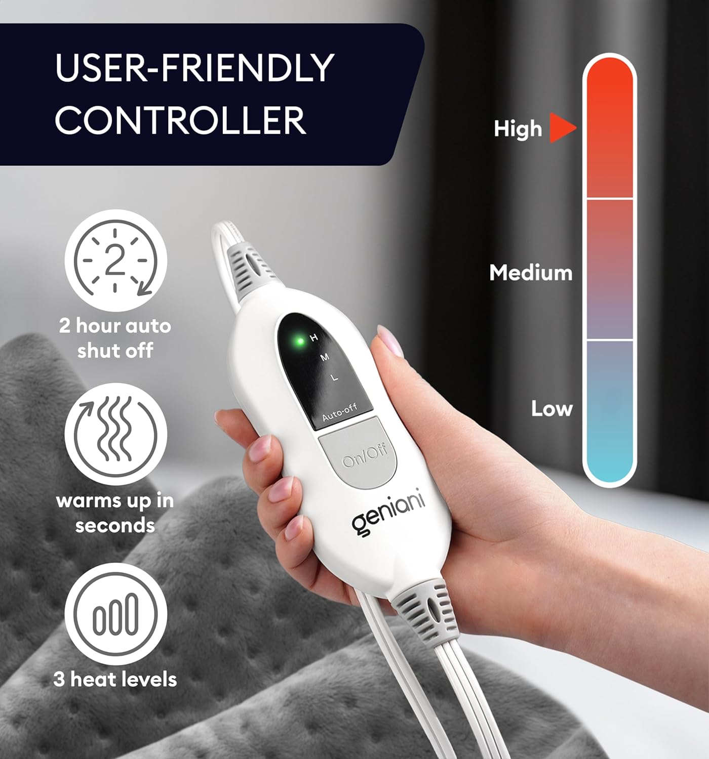 GENIANI Electric Throw - XXL 18"x26" Heating Pad for Back Pain & Cramps Relief, Auto Shut Off, Machine Washable, Heat Pad, Holiday Gifts for Women, Men, Heat Patches (Tabby Gray)