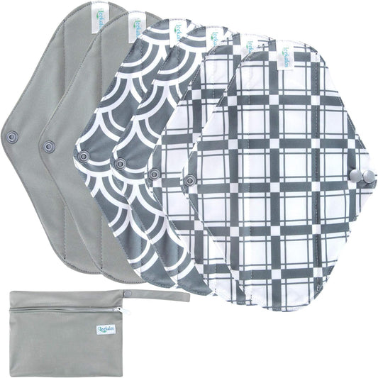 Leekalos Reusable Menstrual Pads - Bamboo Menstrual Cloth Pads | Light Incontinence Pads | Reusable Sanitary Pads - Pack of 6, 1 Cloth Mini Wet Bag