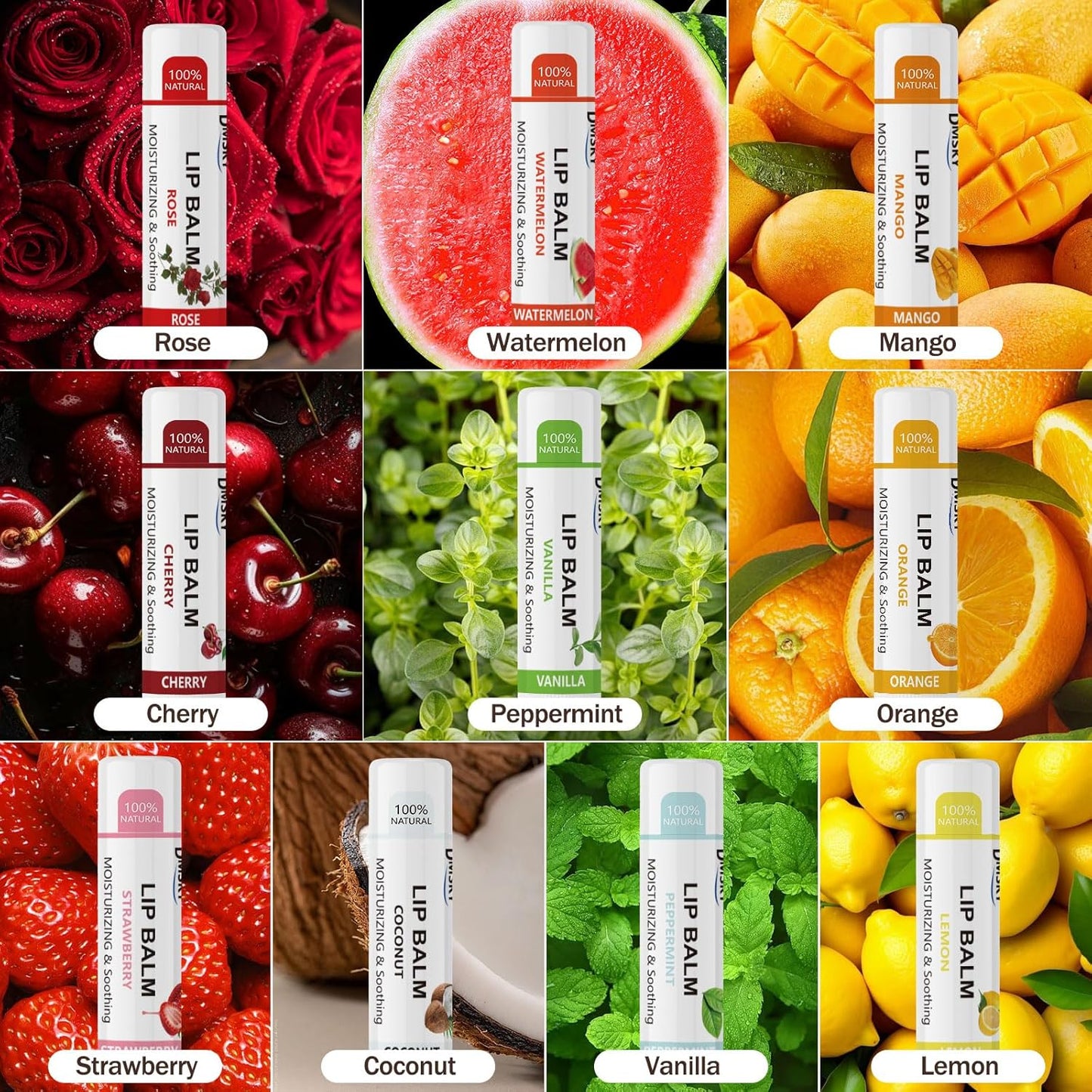 88 Pack Lip Balm Bulk, Fruit Lip Balm Variety Pack, Natural Moisturizing Balms for Dry Cracked Lips, Hydrating for Men Women Kids - 10 Flavors