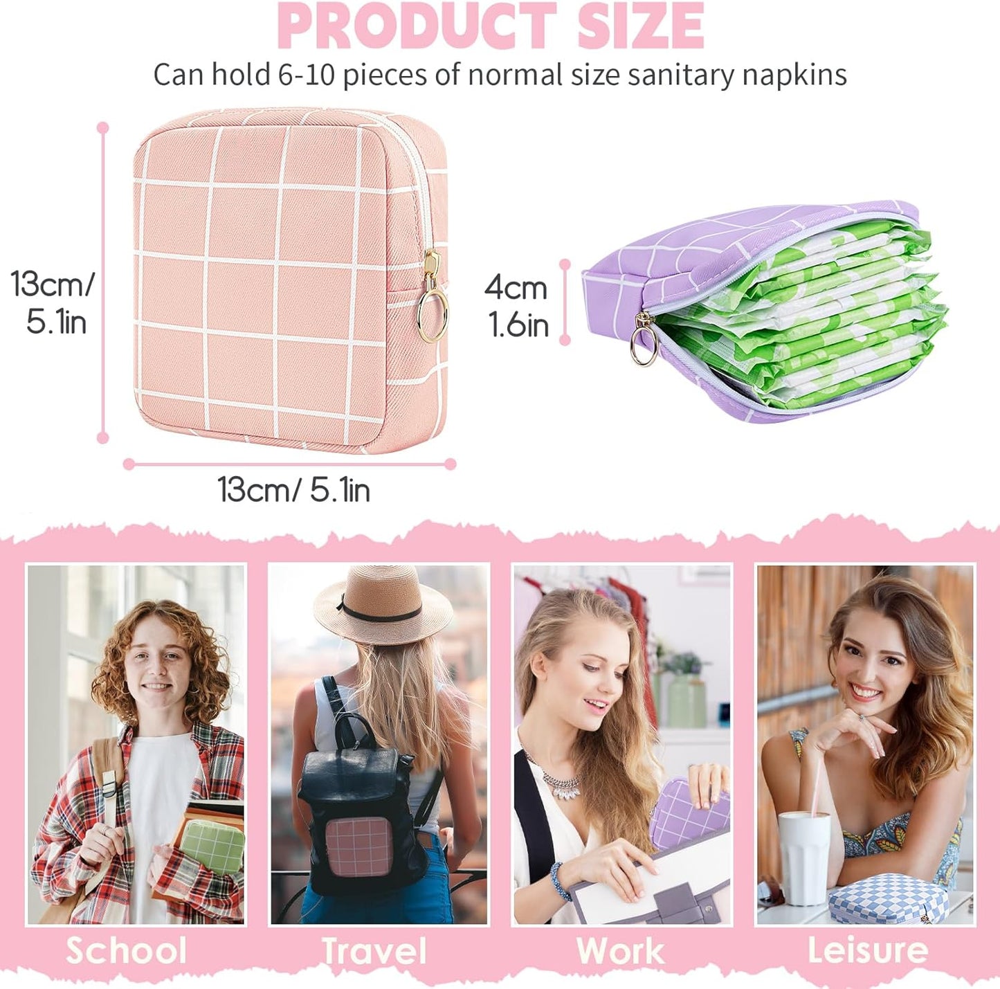 Desing Wish Period Bag Pouch Soft Cloth Sanitary Napkin Storage Bag Portable Menstrual Pad Pouches Tampon Holder for Purse First Period Kit for Girls 9-12 (Grass Green Plaid)