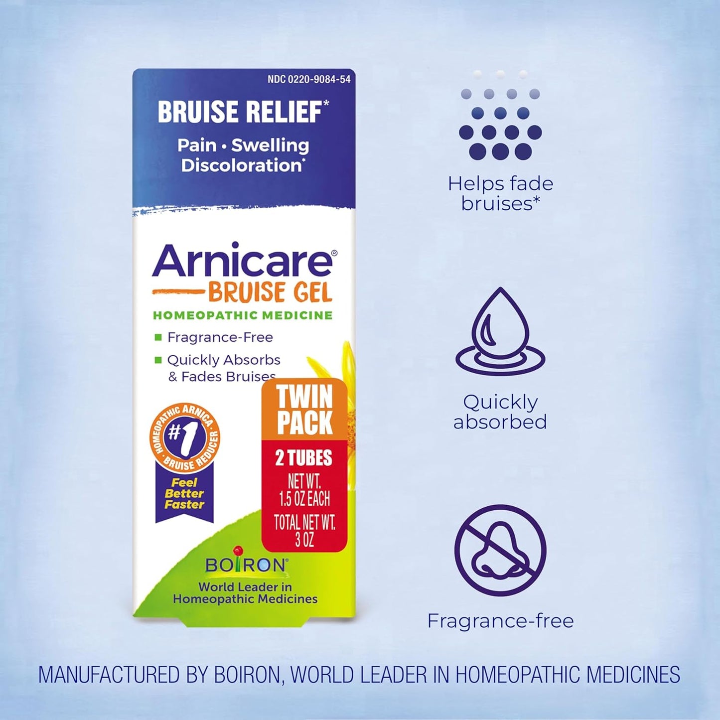 Boiron Arnicare Bruise Gel for Relief of Pain, Inflammation or Swelling, Soreness, and Discoloration - Non-greasy and Fragrance-Free - 1.5 oz (Pack of 2)