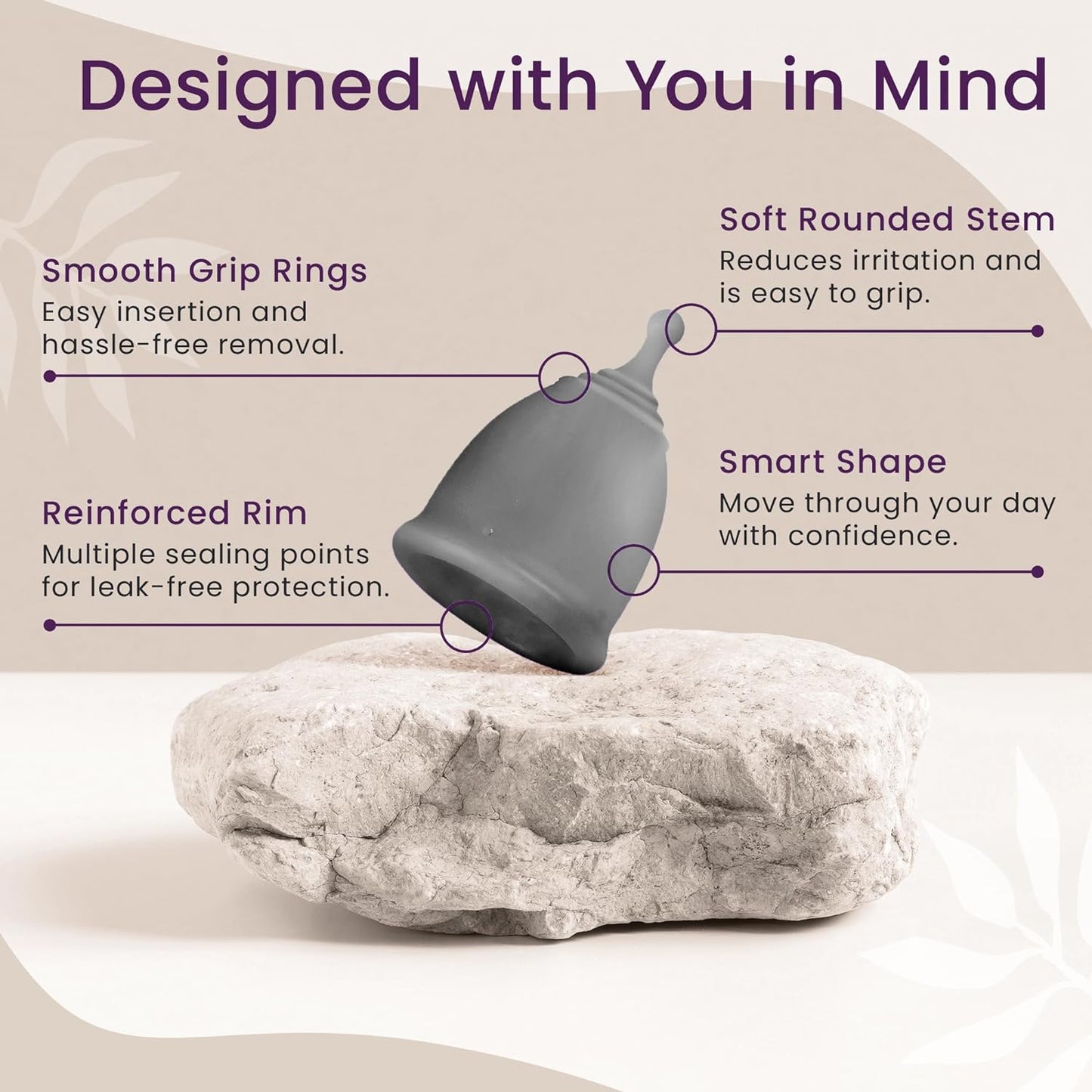 EcoBlossom Reusable Menstrual Cup and Case - The Most Reliable Medical Grade Silicone Period Cups - Comfortably use for 12 Hours (Small (Pack of 2), Gray Cup & Case)