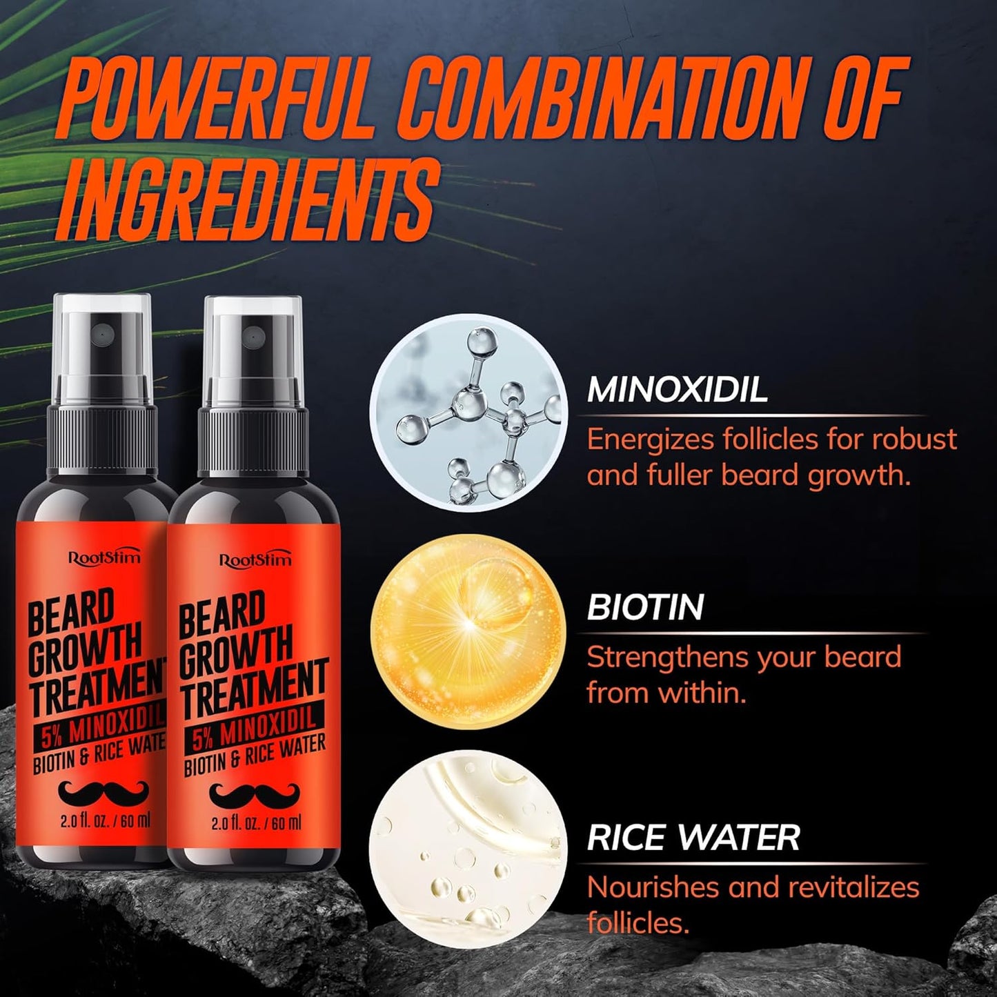 5% Minoxidil Beard Growth Serum for Men: 2-Pack Hair Regrowth Spray with Biotin & Rice Water - Extra Strength Beard Oil for Faster Thicker and Fuller Beard Growth - 4.06 Fl Oz