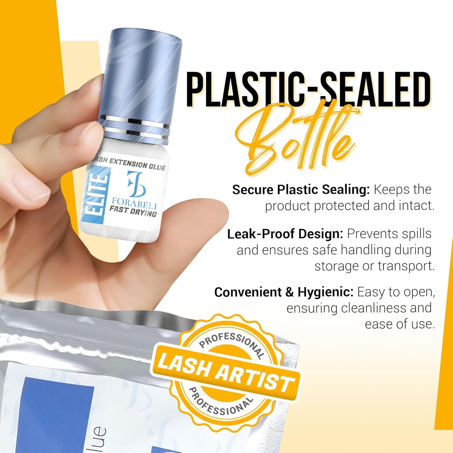 Forabeli Elite Eyelash Extension Glue - 1 Sec Fast Dry, 7 Week Retention, Maximum Bonding Power, Black Lash Adhesive for Professional Use