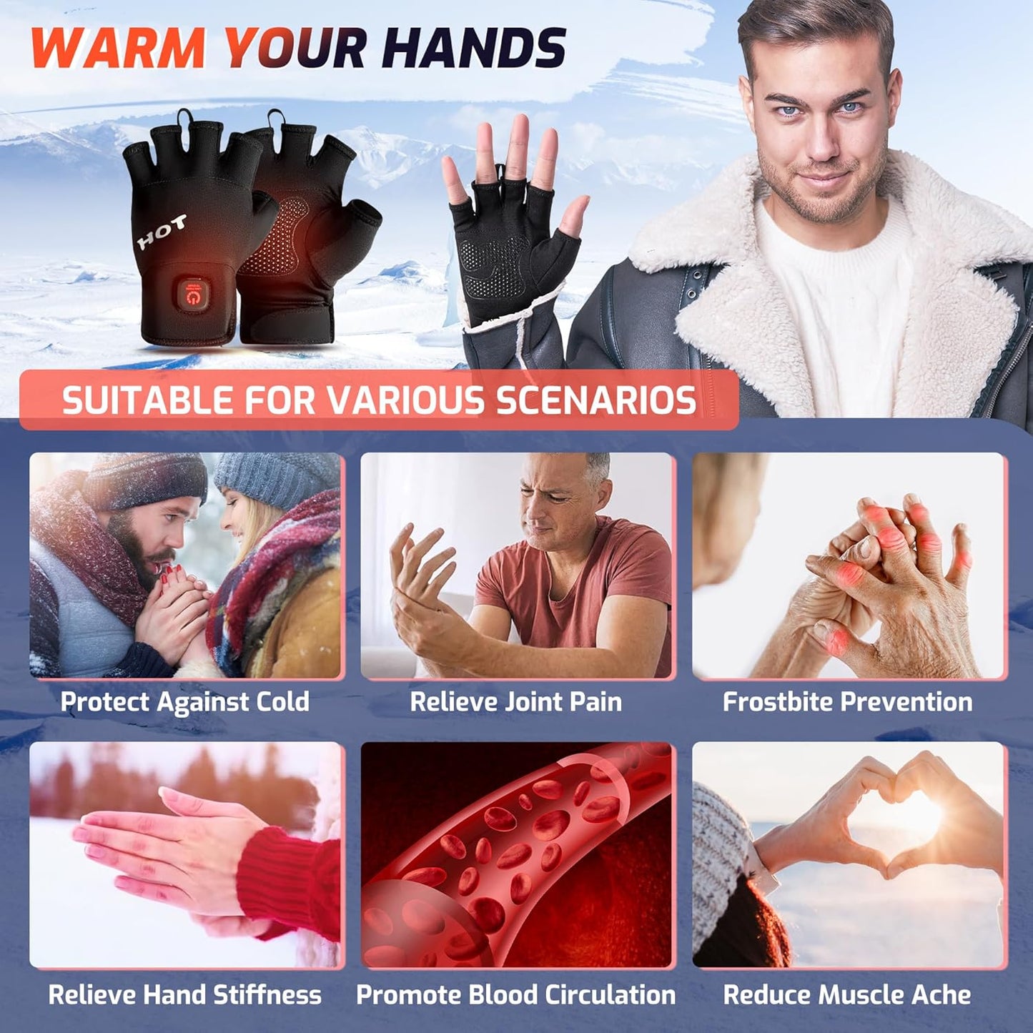 Heated Gloves for Men Women- Rechargeable Electric Touchscreen Cold Winter Work Arthritis Pain Relief Hand Warmers Hot Compress, Heated Gloves for Cold Winter Arthritis Hands Hunting Skiing