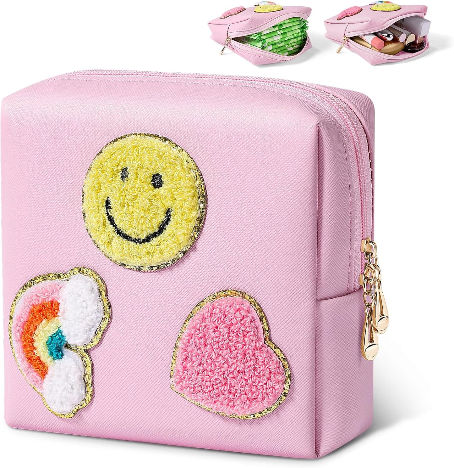 Period Bag for Teen Girls PU Leather Sanitary Pad Bags for Period Teen Period Pads Pouch for Panty Liners, Tampons, Menstrual Cup - Pink