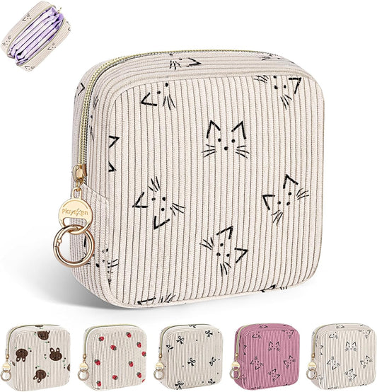 Period Bag for Teen Girls, Corduroy Cute Sanitary Napkin Storage Bag, Menstrual Pad Bag Tampon Holder for Purse