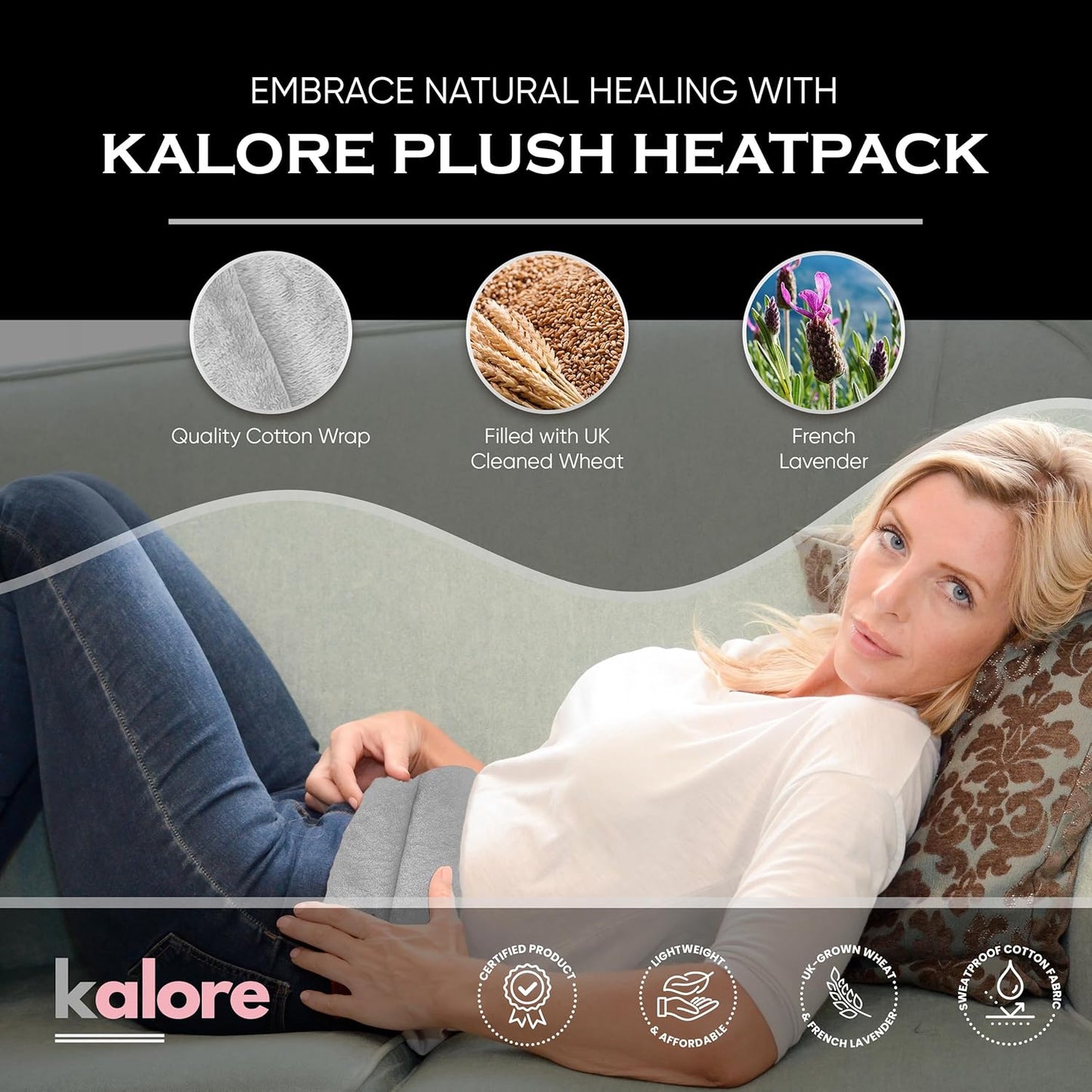 Microwavable Heating Pads for Winter, Back, Stomach & Head Comfort – Kalore Neck Wrap with Velboa Faux Fur Cover – Even Heat Distribution Hot Compress Bag – Wheat Heat Pad – Lavender Scent – Gray