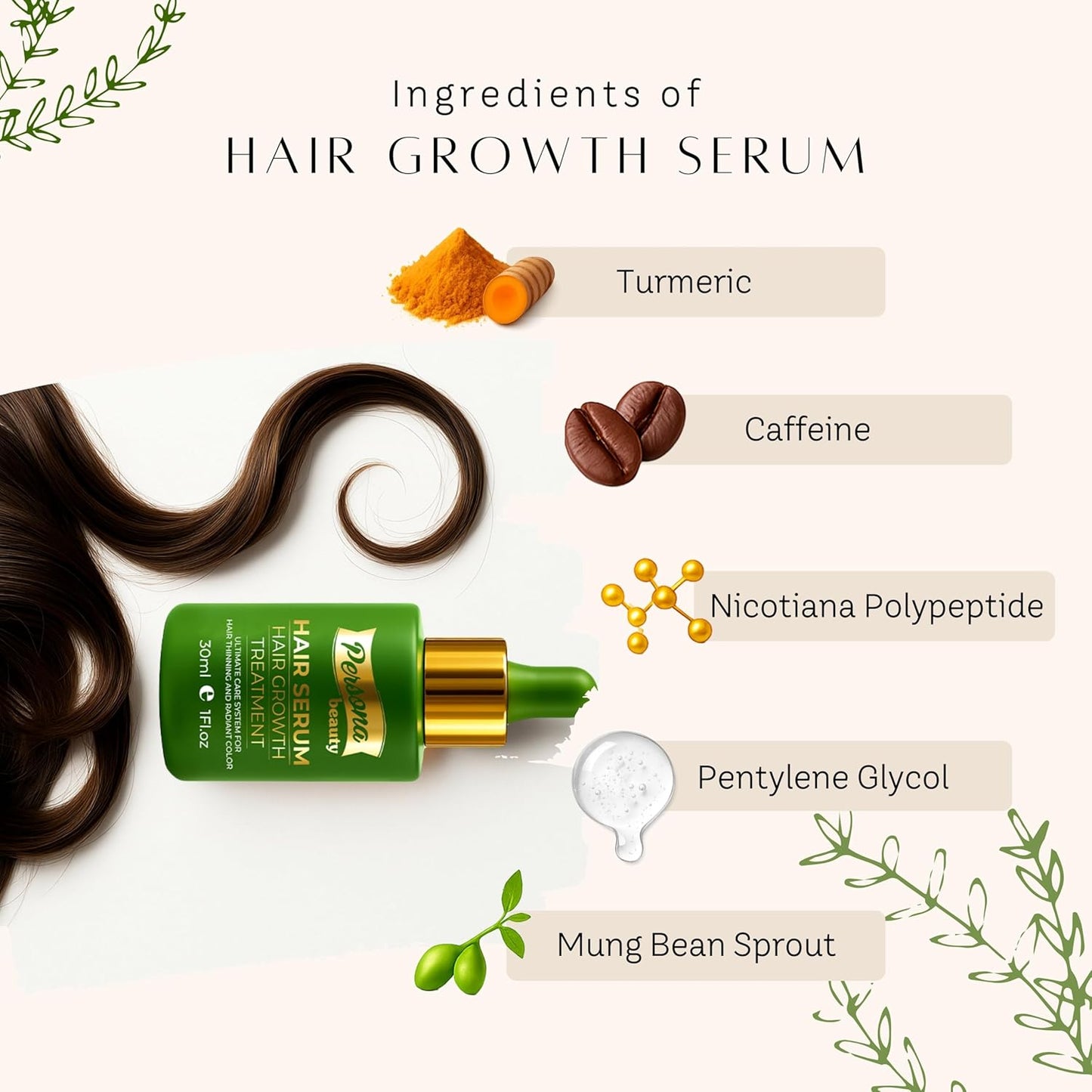 Hair Growth Serum – Advanced Biotin with Caffeine, Peptides, Botanical Extract for Thicker, Fuller, Longer Hair, Reduces Hair Thinning, Hair Regrowth Tonic, Hair Loss Treatment for Men & Women, 30ml