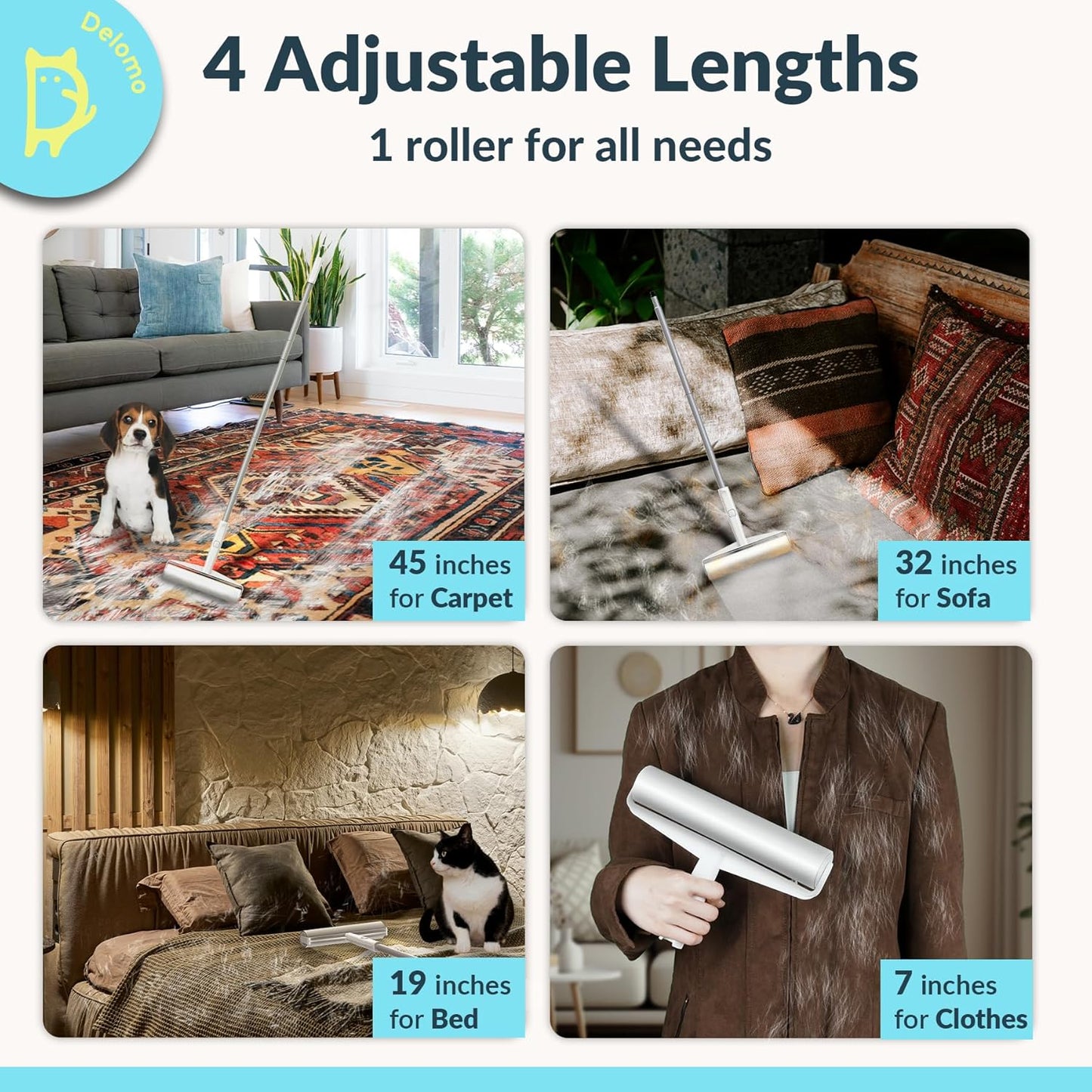 Lint Roller Refills (2 Pack, 180 Sheets) – DELOMO 9.45 in Large Lint Roller Refill, Compatible Only with DELOMO Floor Lint Roller, for Cleaning Carpets, Cars, Clothing & Pet Hair