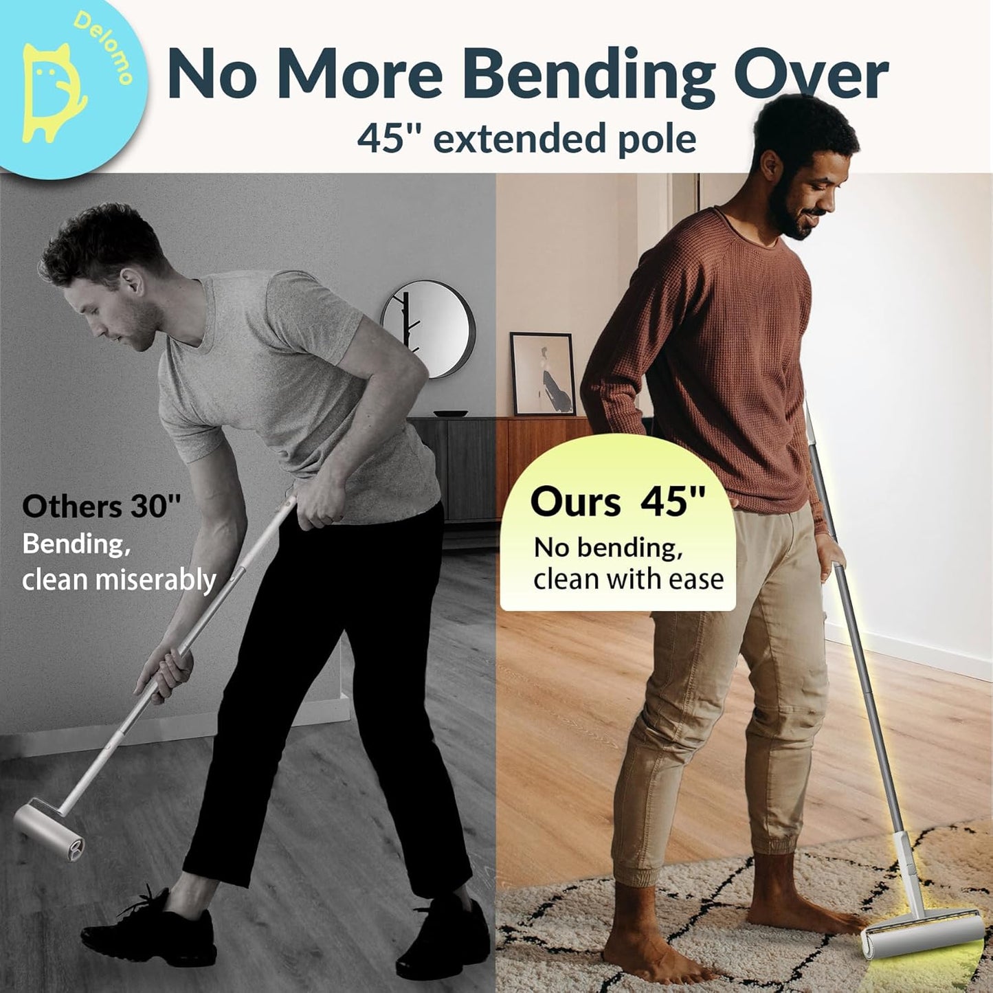 Lint Roller Refills (6 Pack, 540 Sheets) – DELOMO 9.45 in Large Lint Roller Refill, Compatible Only with DELOMO Floor Lint Roller, for Cleaning Carpets, Cars, Clothing & Pet Hair