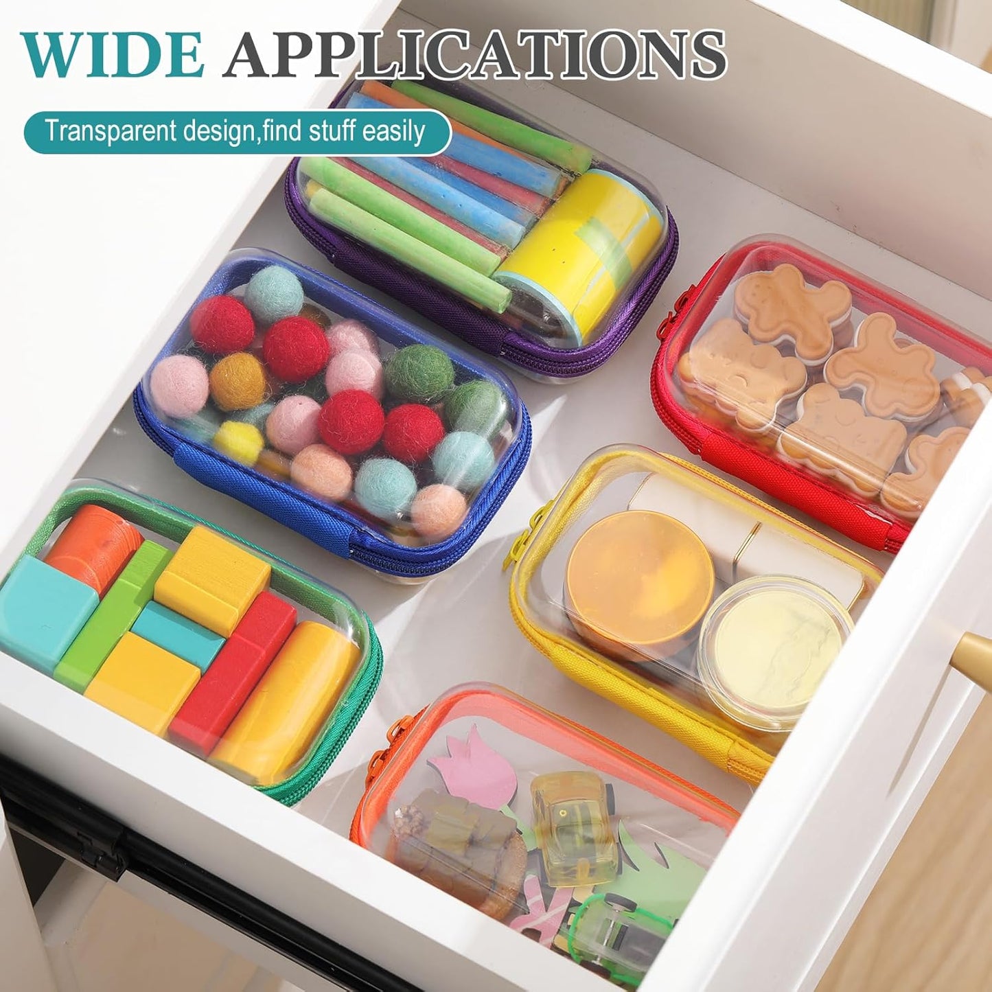 Sanwuta 6 Pcs Clear Hard Zipper Case Pencil Pouches Hard Plastic Zipper Pouches Makeup Bag Transparent Cases for Snacks Plastic Storage Organizer Box for Travel