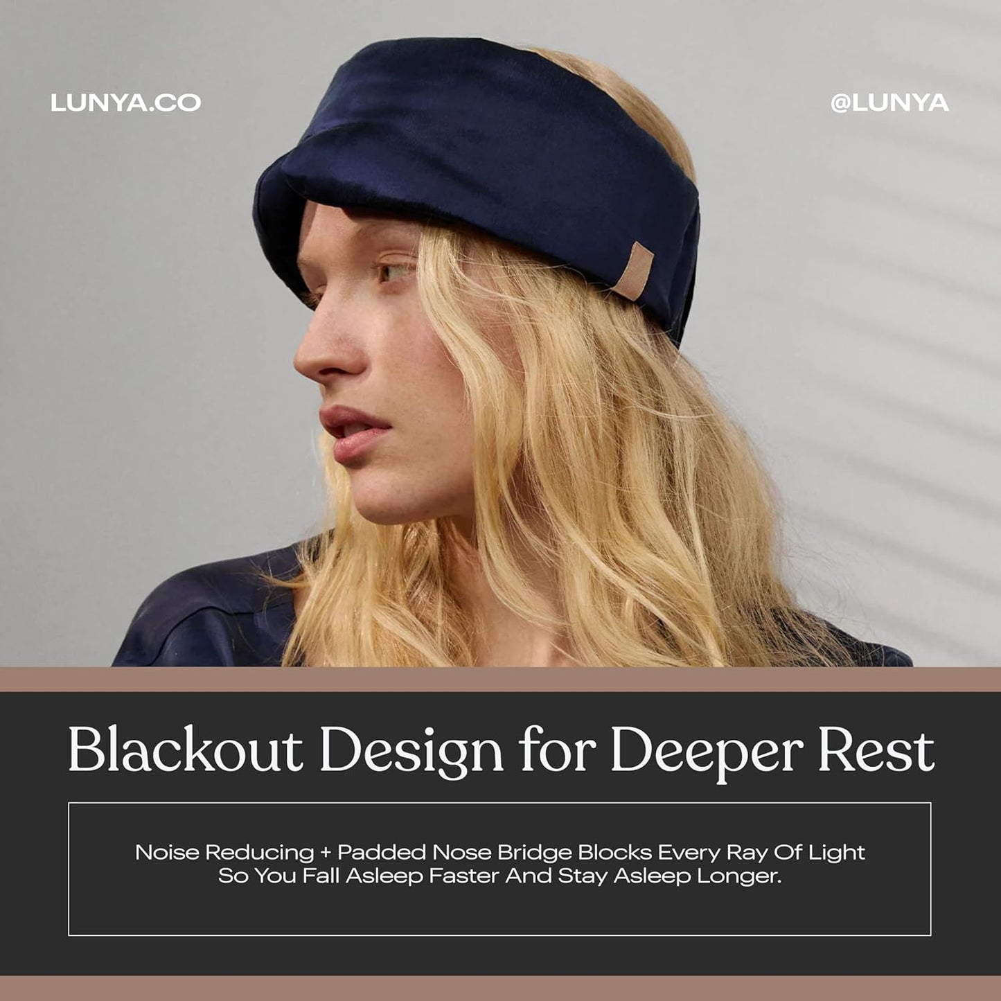 Lunya Sleep Mask with Box - Washable Silk Sleeping Mask and Headband for Beauty Routines - Thermoregulating Comfort for Restful Nights - Silk Eye Mask for Women - Large - Deep Blue