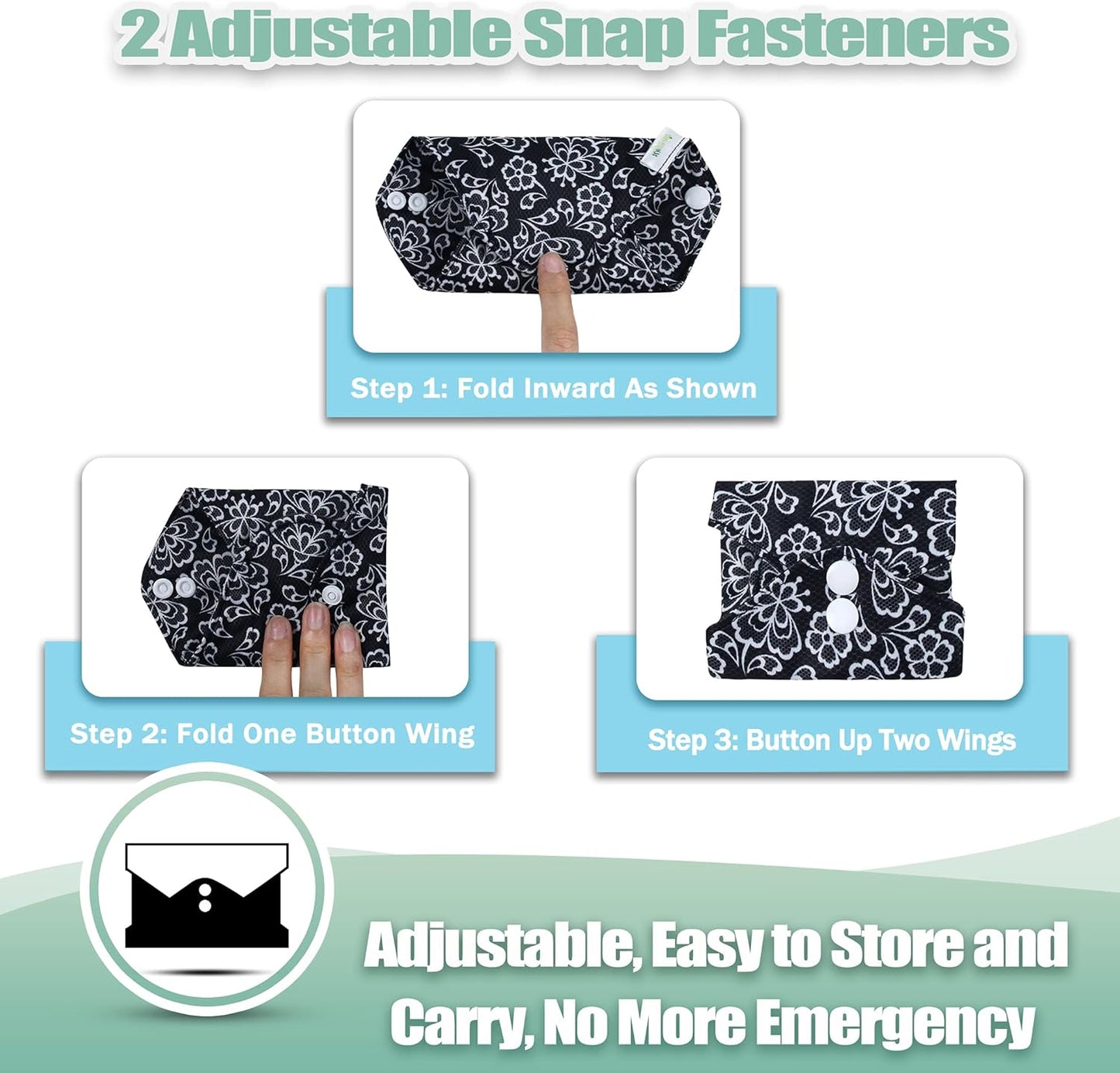 Wegreeco Reusable Menstrual Pads - Soft Cloth Sanitary Pads | Panty Liners - 6 Pack with 1 Cloth Wet Bag (Black, Grey Lace, Large)