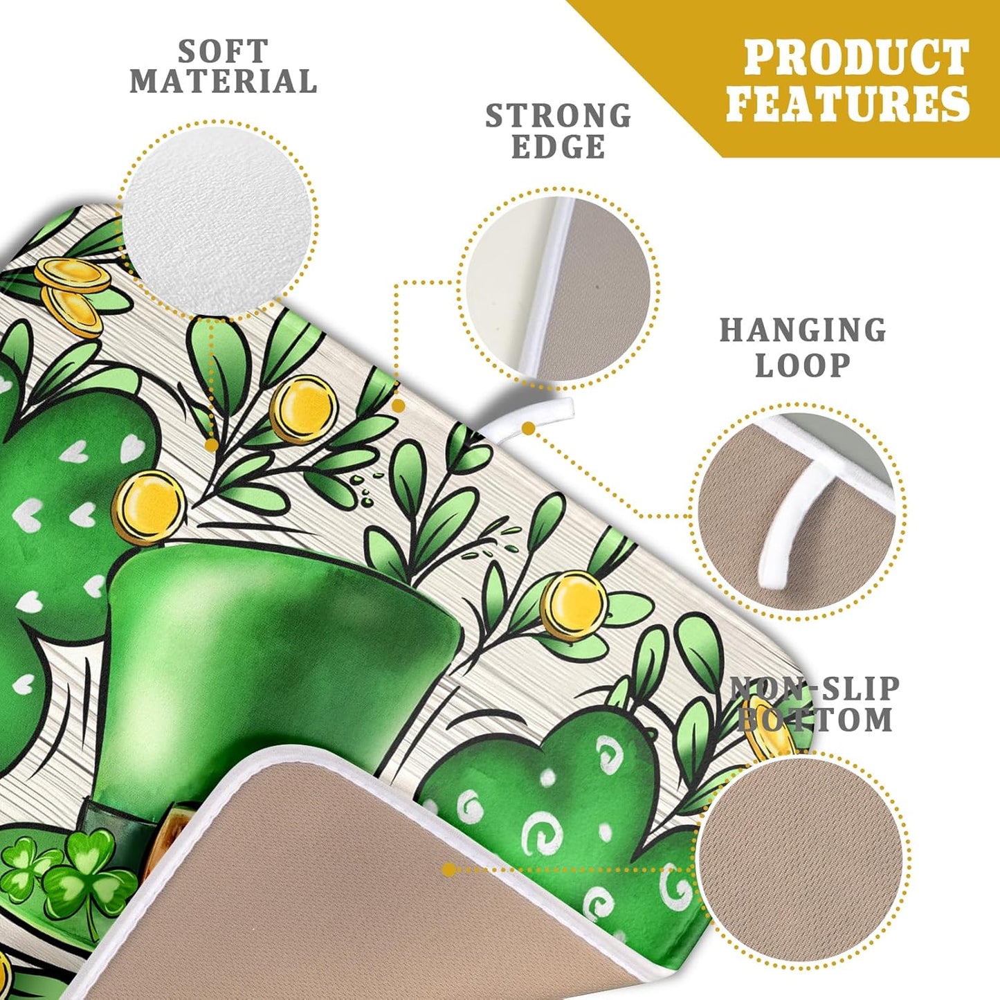 St Patrick's Day Shamrock Dish Drying Mat 16x18 inch Eucalyptus Leaves Dishes Pad Dish Drainer Mats Absorbent Fast Dry Kitchen Accessories