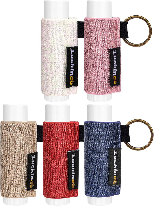 Lip Balm Keychain - Shinny Chapstick & Lipstick Holder - Tight Elastic Holder for Fat & Slim Lip Balms