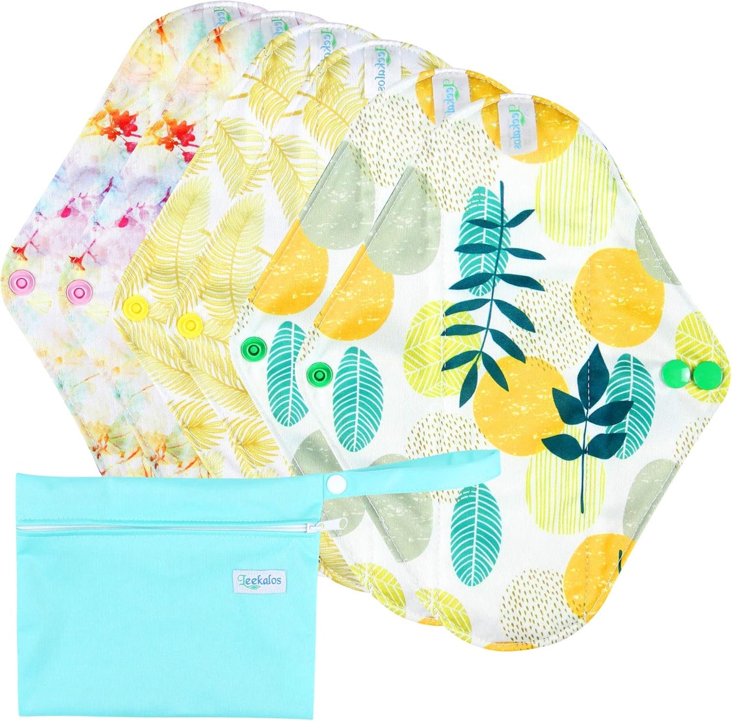 Leekalos Reusable Menstrual Pads - Bamboo Menstrual Cloth Pads | Light Incontinence Pads | Reusable Sanitary Pads - Pack of 6, 1 Cloth Mini Wet Bag