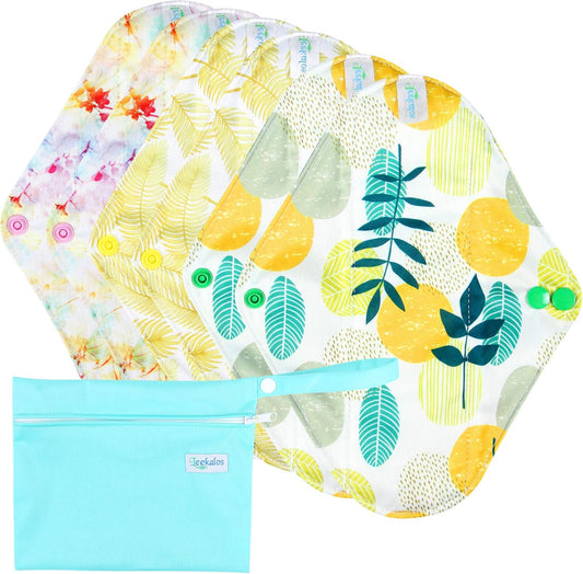 Leekalos Reusable Menstrual Pads - Bamboo Menstrual Cloth Pads | Light Incontinence Pads | Reusable Sanitary Pads - Pack of 6, 1 Cloth Mini Wet Bag