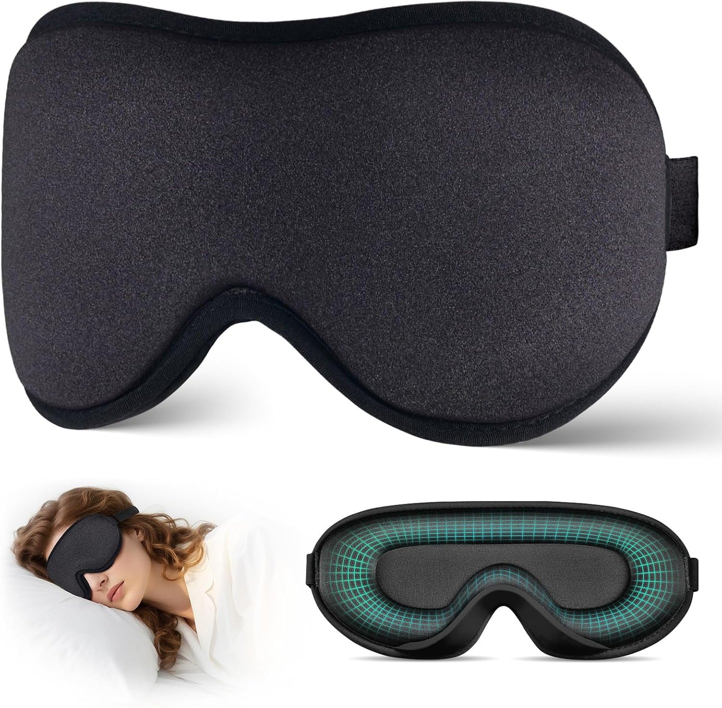 Sleep Mask for Side Sleeper Men Women | Zero Eye Pressure 3D, Light Blocking Design, Soft Breathable Eye Shade Cover for Travel, Black