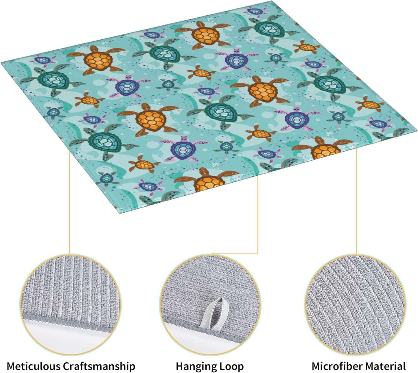 Cute Sea Turtle Beach Kitchen Drying Mat Ocean Themed Decorative Microfiber Dish Drainer Mat for Kitchen Counter Absorbent Reusable Washable 16x18 Inch