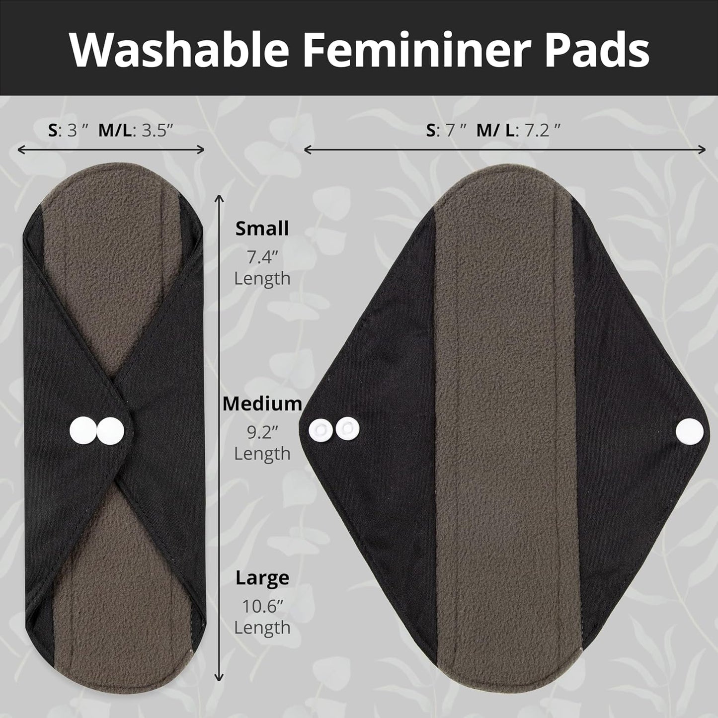 7pcs Set 1 pc Mini Wet Bag +6pcs Absorbent Reusable Sanitary Pads/Washable Cloth Menstrual Pads(Black,S)