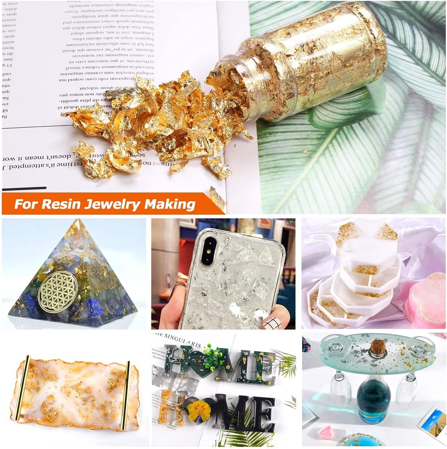 Gilding Flakes Set,Gold Foil Flakes for Resin,3 Bottles Metallic Foil Flakes for Resin Jewelry Making,Nails,Painting Art,Crafts and Slime(Gold, Silver, Copper Colors)