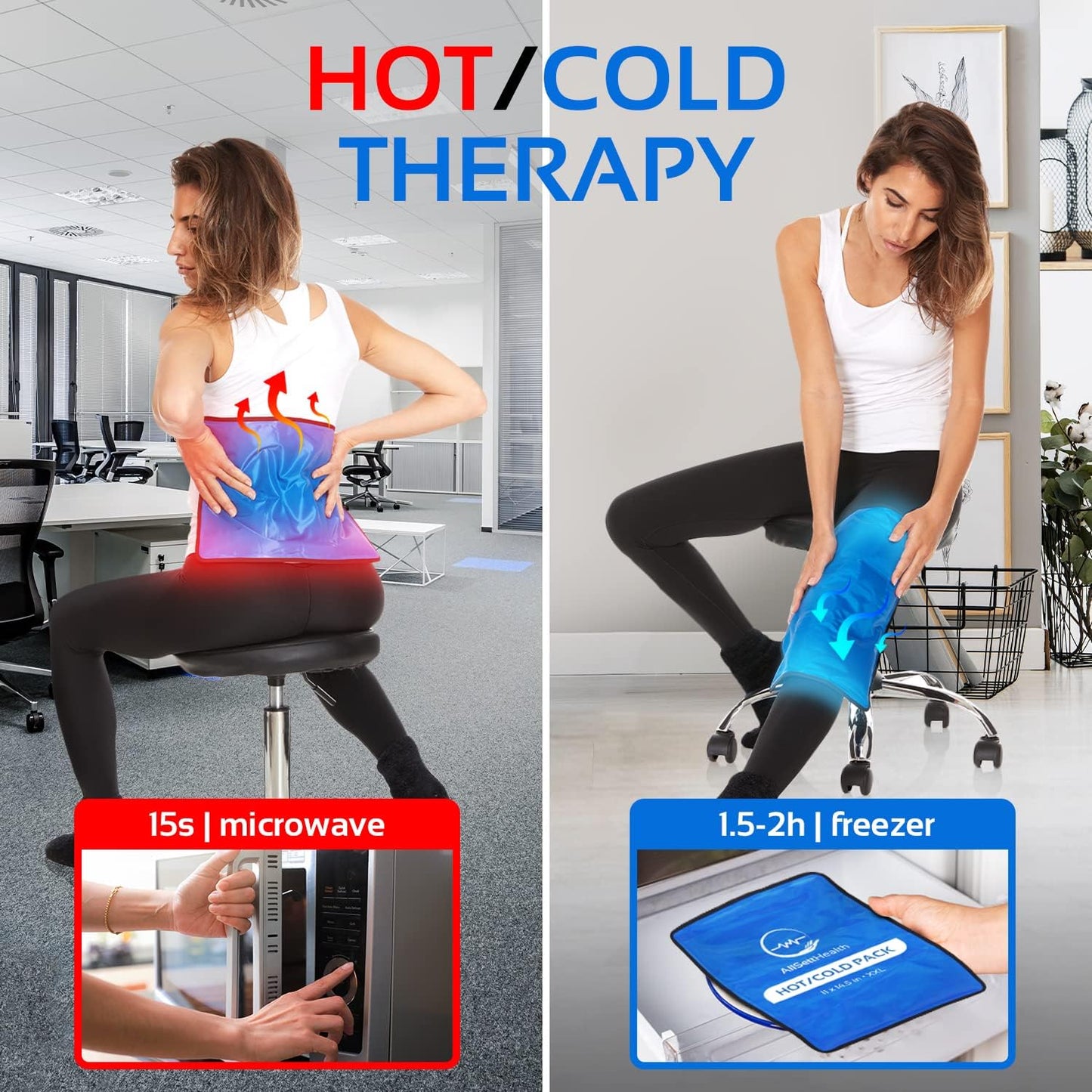 Reusable Ice Packs for Injuries Reusable | 11" x 14.5" - 2 Pack XL | Hot & Cold Pack | Large Ice Pack for Back Pain Relief, Flexible When Frozen | Cold Compress for Back, Knee, and Shoulder Injuries