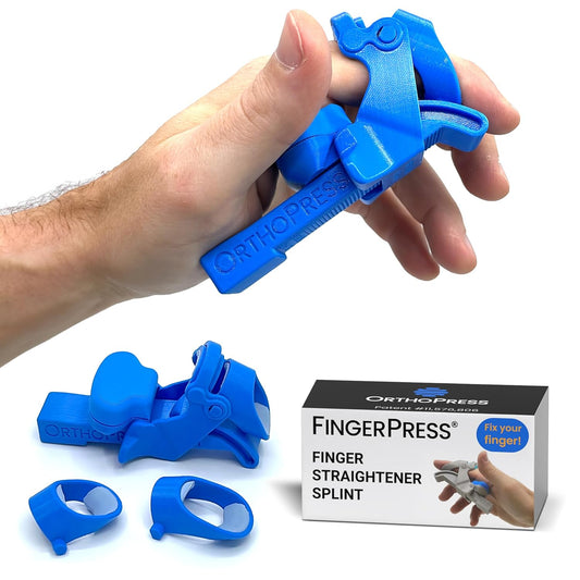 Finger Straightener | PIP Extension Orthosis/Splint For Bent Fingers, PIP Flexion Contractures | Adjustable Joint Stretcher Device | Made in USA | Blue/Medium