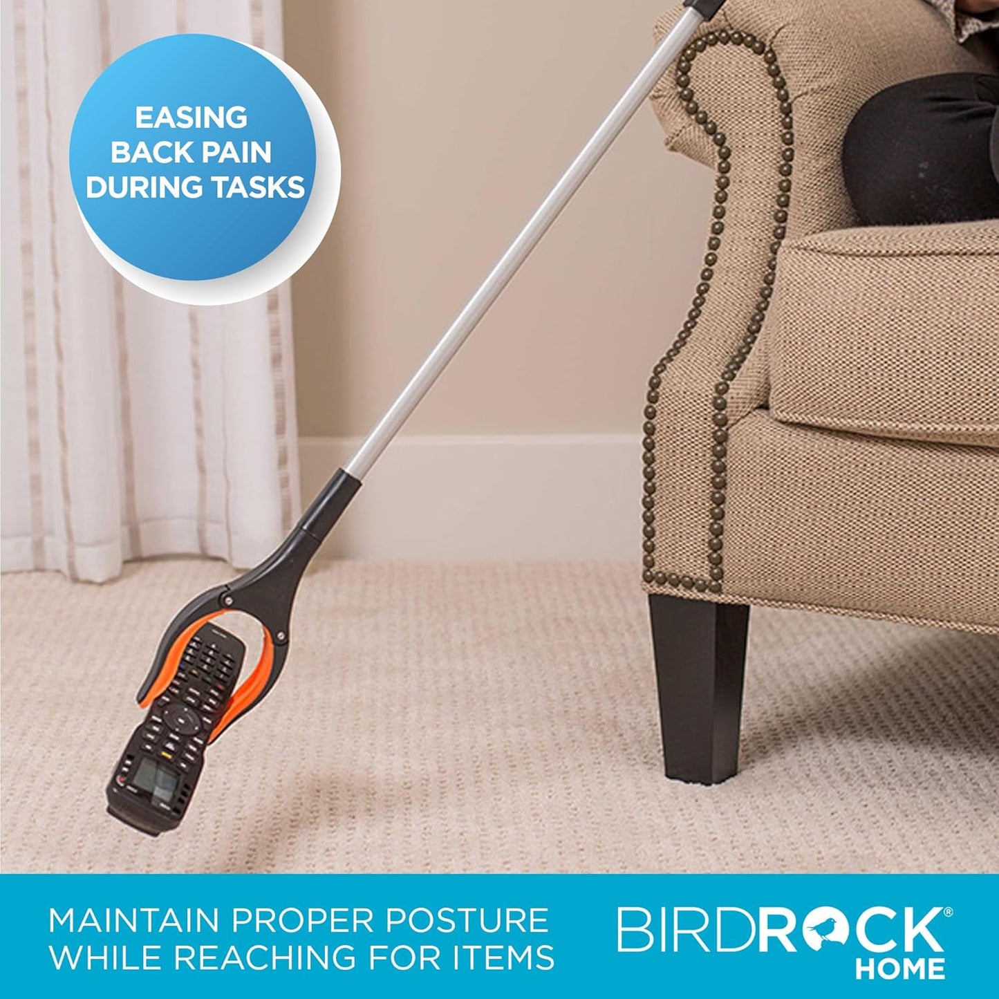 BIRDROCK HOME Grabber Reacher Tool with Long Handle - 32 Inch Tool for Picking Up Dropped Objects - Lightweight Aluminum Design for Reaching & Grabbing Things - Handicap Aid with Rubber Grip - 2 Pack