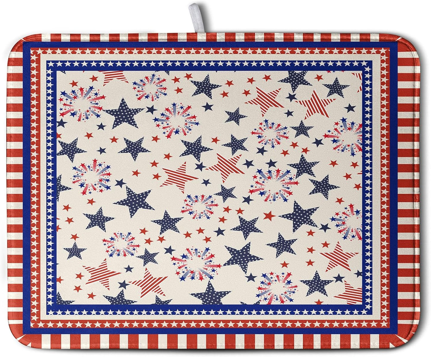 Happy 4th of July Patriotic Dish Drying Mat 16 x 18 Inch US Independence Day Vintage Star Kitchen Drying Mat Blue White Red Dish Drainer Mats Super Absorbent Dish Rack Pad for Coffee Bar Sinks