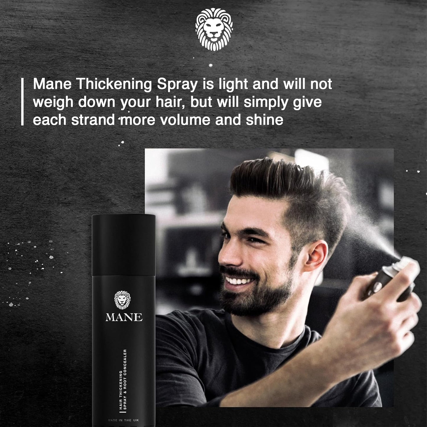 Mane Hair Thickening Spray & Root Touch Up, Instantly Thicker Hair for Men & Women, Fill in Hairlines and Hide Thinning and Fine Patches - Dark Brown, 12 Colors (6.76 oz)