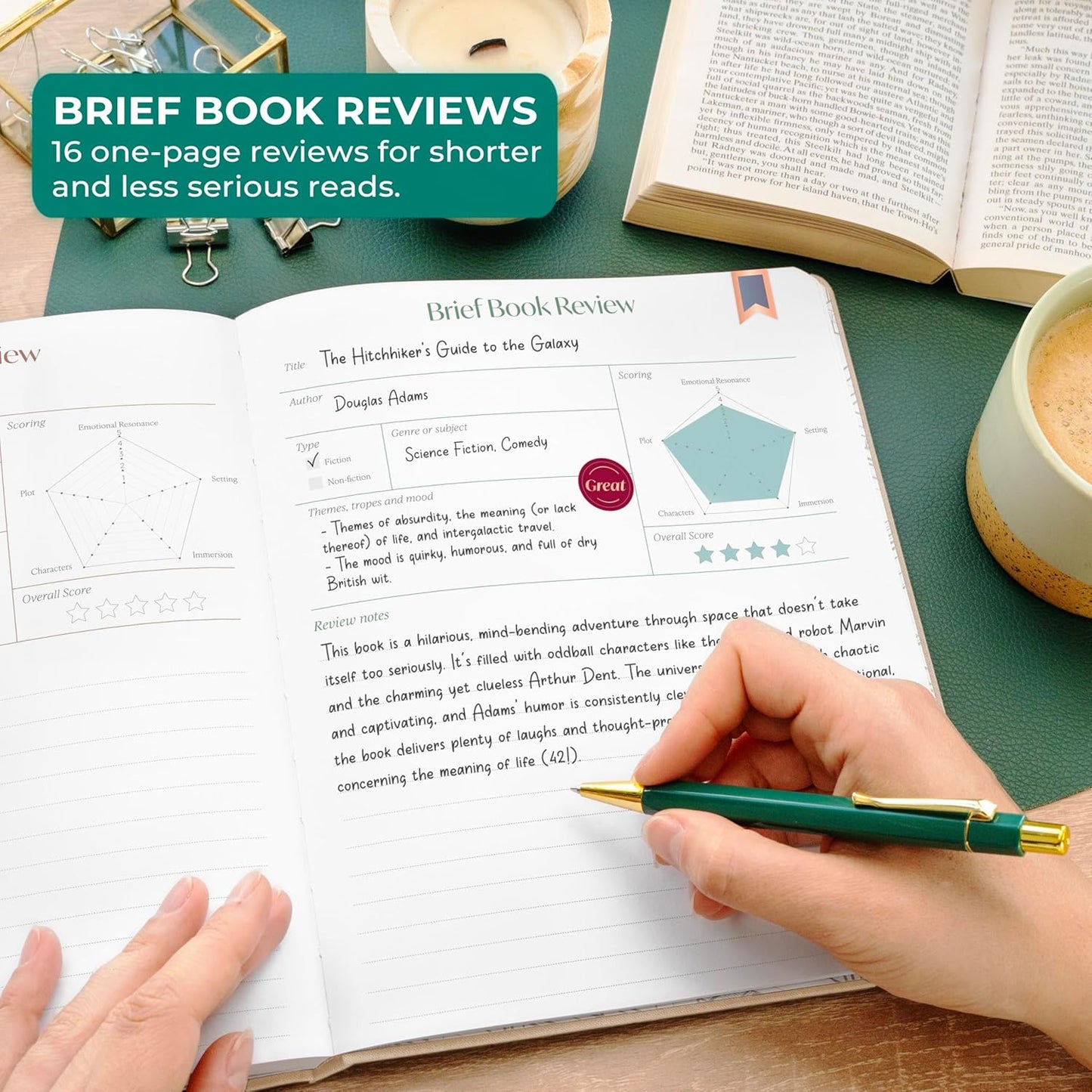 Skyline Reading Journal – Book Review Log & Tracker for Reading Tracking – Accessories & Gift for Book Lover, 7.6x9.2” (Sandstone Debossed)