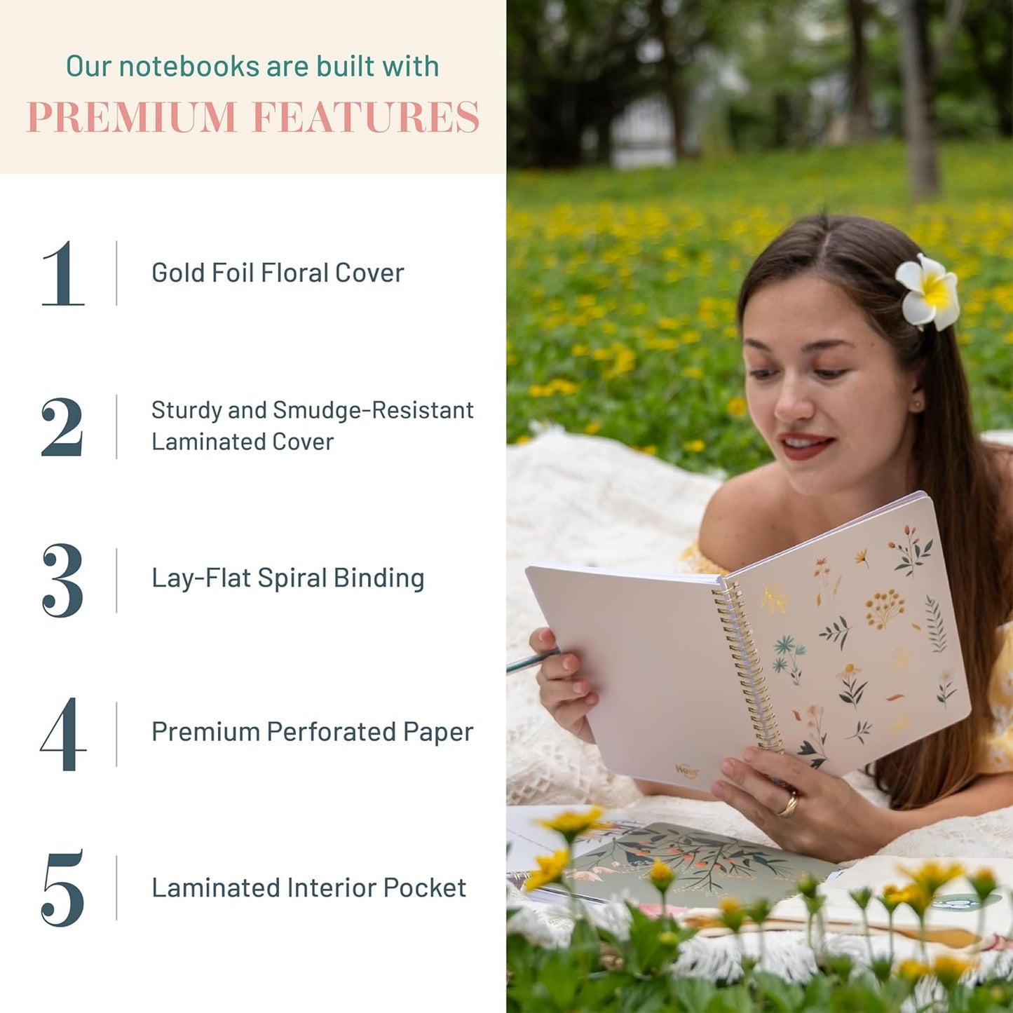 Happy Hoos® Aesthetic Spiral Notebook - 6.25" x 8.25" College Ruled Journal Notebook - Hard Cover Writing Journal for Work, School, Travel, More - Floral Notebook 8 Seasonal Designs(Summer Garden)