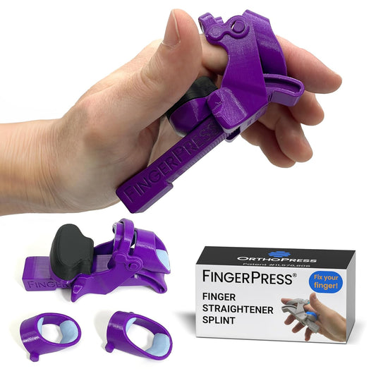 Finger Straightener | PIP Extension Orthosis/Splint For Bent Fingers, PIP Flexion Contractures | Adjustable Joint Stretcher Device | Made in USA | Purple/X-Small