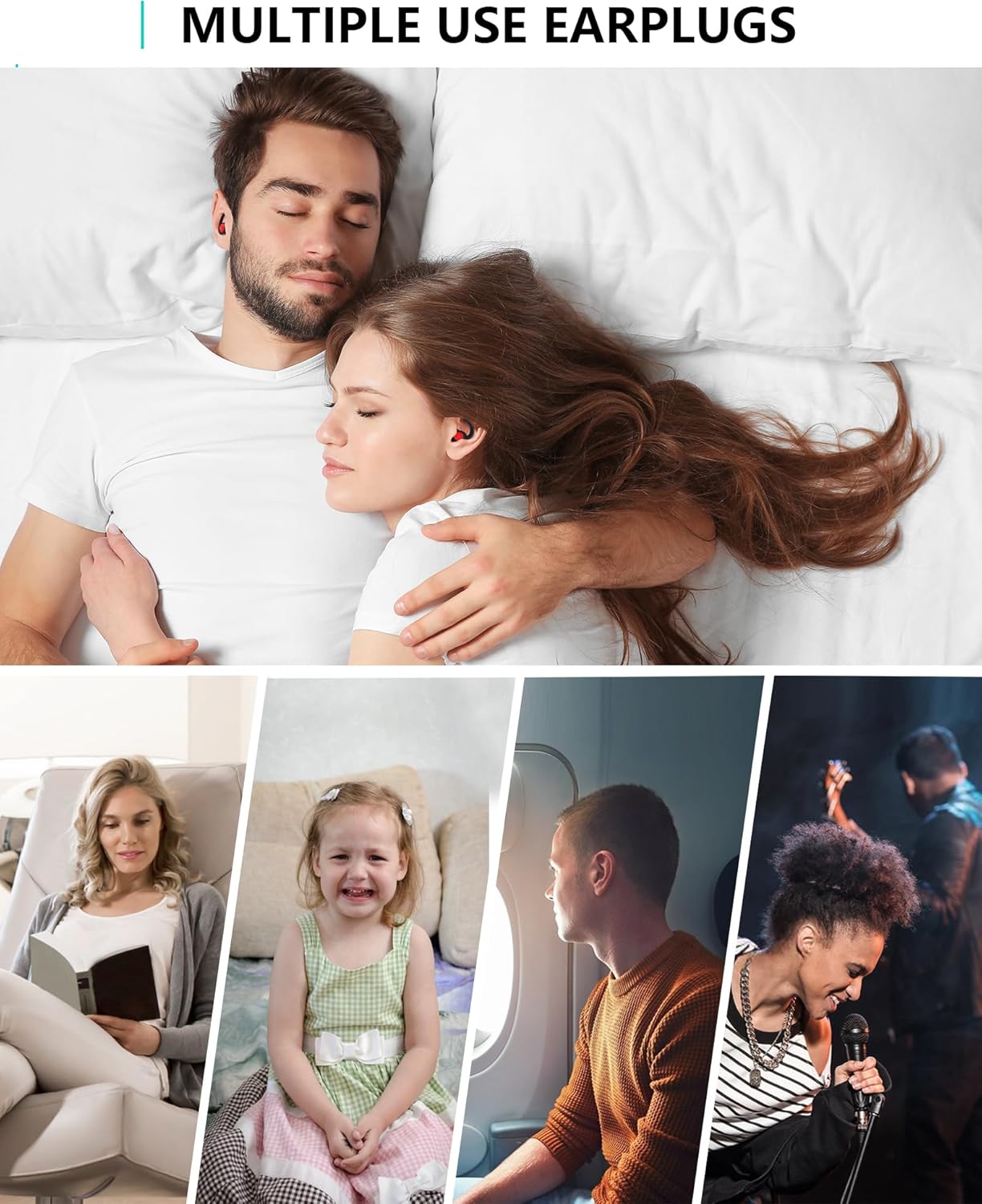 Earplugs for Sleeping Noice Cancelling, Ergonomic Design with 25dB Protection, Black, 2 Pairs