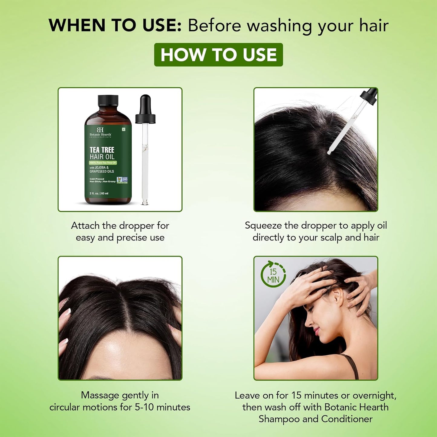 Botanic Hearth 100% Pure Tea Tree Oil (2 Fl Oz) | With Jojoba & Grapeseed Oils | Soothes Itchy Scalp & Fights Dandruff | Hair Oil Repairs Dry Damaged Hair, Strengthening, Healthier Hair- Hair Tonic