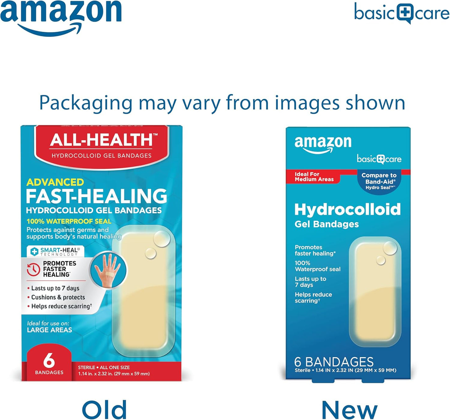 Amazon Basic Care Advanced Fast Healing Hydrocolloid Gel Bandages, Large, 6 ct