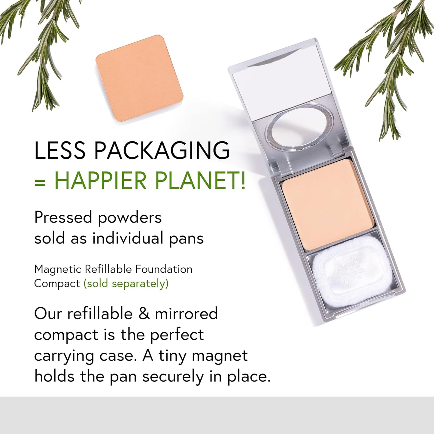 Honeybee Gardens Pressed Mineral Powder Foundation Refill, Sundance, Deep Tan/Mocha, Adjustable Coverage, Natural Finish, With Botanical Extracts And Vitamin E, 7.5g