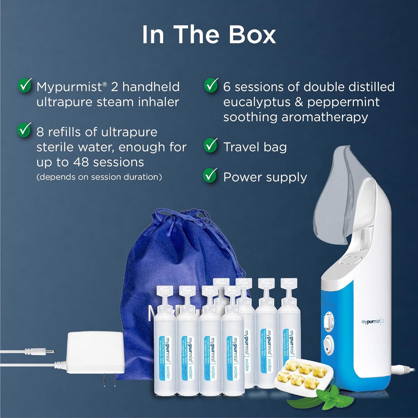 Mypurmist® Premium Value Pack - Handheld Ultrapure Instant Steam Inhaler - Fast Allergy Nasal Congestion Cold Cough Sinus Relief - Vaporizer Humidifier Steamer, Voice Care