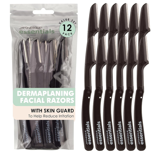 JAPONESQUE Essentials Dermaplaner Facial Hair Razors 12 Pack – Precision Blades for Peach Fuzz Removal, and Eyebrow Shaping for Men & Women